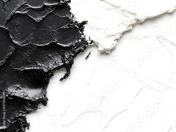Obraz Abstract textured artwork featuring black and white paint contrasting each other