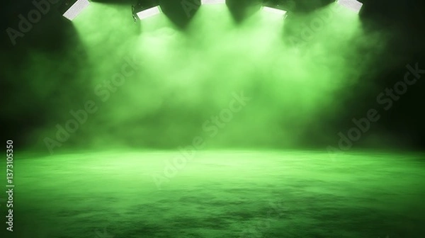 Obraz Green stage with bright spotlights and thick atmospheric fog