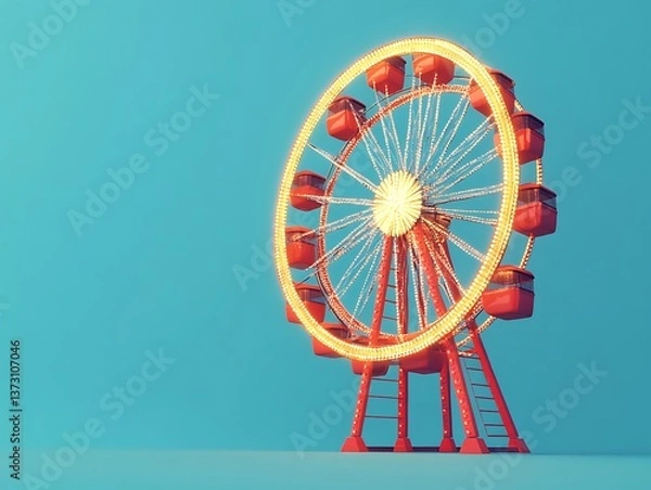 Obraz A brightly illuminated ferris wheel stands against a vibrant turquoise backdrop