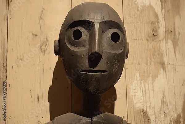 Obraz A dark wooden statue of a human face in a frontal pose