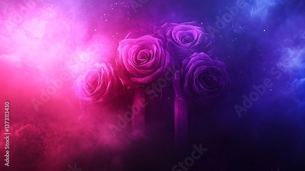 Obraz Four Roses Displayed Amongst Colorful and Ethereal Ambient Lighting