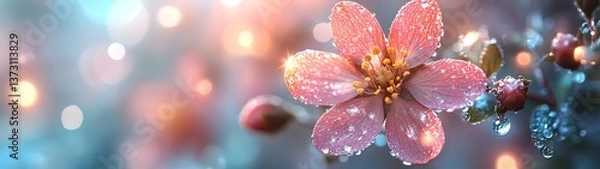 Obraz A delicate flower bloom is covered in glistening water droplets