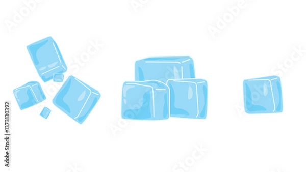 Obraz Ice cube icons vector illustration. Many ice cubes in air. Transparent crystal clear ice cube. Full depth of field