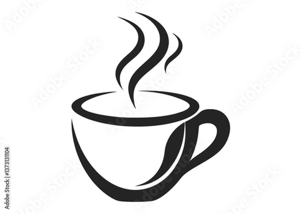 Fototapeta Minimalist Black Coffee Cup Icon with Steam – Simple Silhouette on White Background, Minimalist black coffee cup icon with steam, perfect for branding, menus, or digital products
