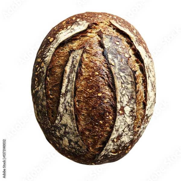Fototapeta A Loaf of Seeded Rye Bread with Dense Texture Isolated on Transparent Background
