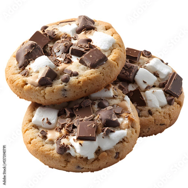 Obraz Smores Cookies with Marshmallow Graham Cracker and Chocolate Chips Isolated on Transparent Background