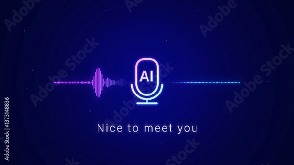 Obraz Smart AI voice recognition personal assistant technology concept, artificial intelligence chat app screen, deep learning text to speech generated, automated virtual business customer service support
