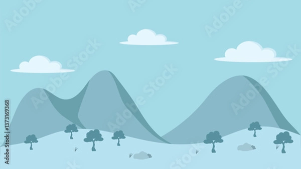 Fototapeta Monochrome blue mountain landscape, symbolizing nature, tranquility, and adventure