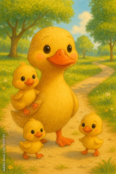 Fototapeta duck and ducklings