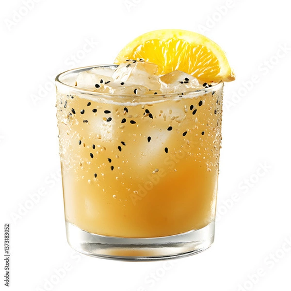 Fototapeta Sesame Ginger Whiskey Sour in Glass Isolated on Transparent Background