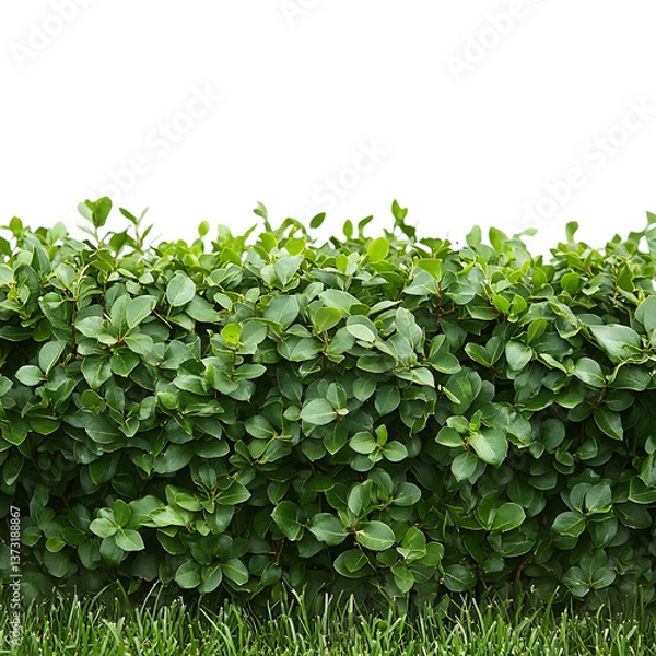 Fototapeta Dense Boxwood Hedge with Rounded Green Leaves Isolated on Transparent Background