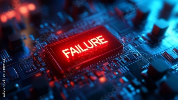 Obraz Glowing red rectangular FAILURE button on tech background. Technology concept