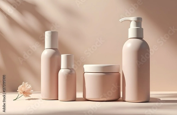 Fototapeta Luxury skincare packaging mockup neutral tones matte finish no text or branding