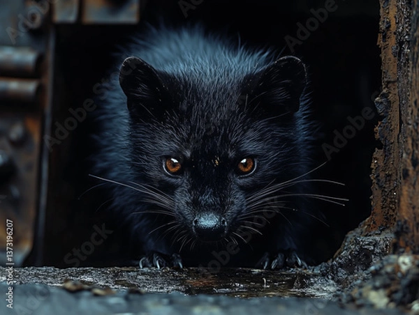 Obraz Close-up of a marten with intense eyes, peering from a hidden corner, showcasing the wild beauty and intrigue of this elusive animal.