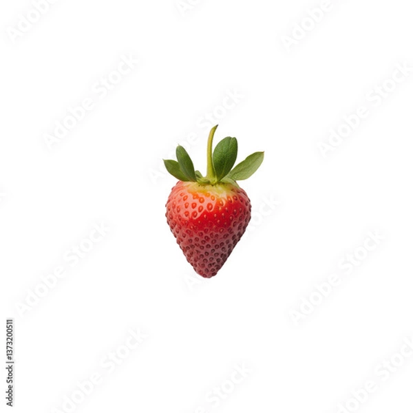 Fototapeta Fresh ripe strawberry with green leaves on a transparent background Closeup studio shot of a single strawberry, concept of healthy eating and summer fruit