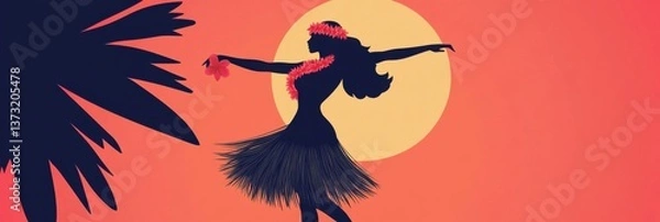 Obraz Traditional Hawaiian hula dancer performs at sunset with vibrant tropical backdrop