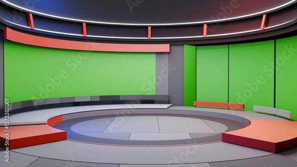 Obraz 3D Virtual TV Studio News, Backdrop For TV Shows .TV On Wall.3D Virtual News Studio Background,3d illustration