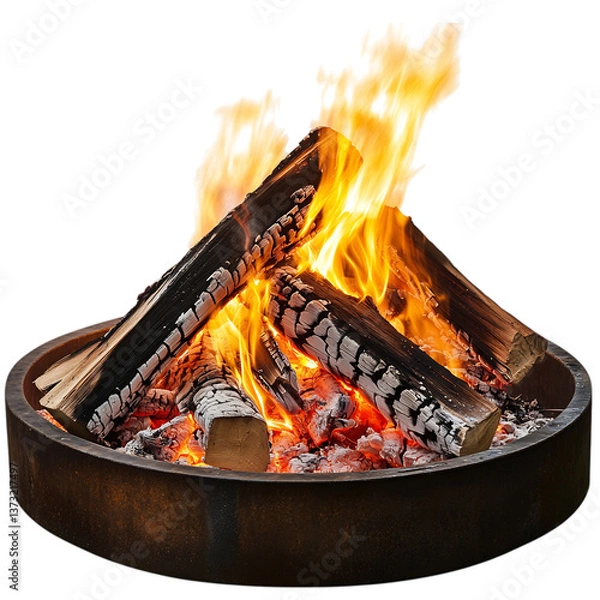 Fototapeta Controlled Fire Burning in Fire Pit Isolated on Transparent Background