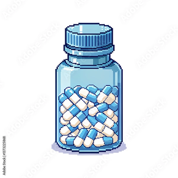 Obraz A pixelated 8-bit illustration of sleeping pill bottle, designed for RPG, transparent background
