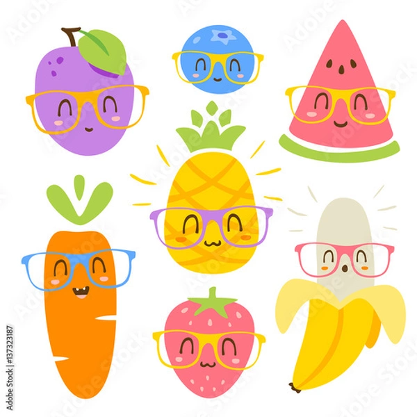 Obraz vector cartoon fruits in glasses set