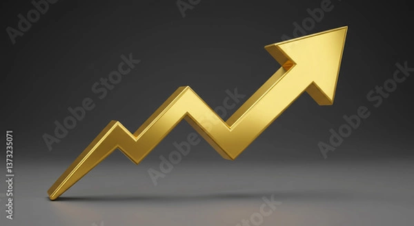 Fototapeta A golden arrow soaring upward, symbolizing growth, success, and prosperity against a dark background.