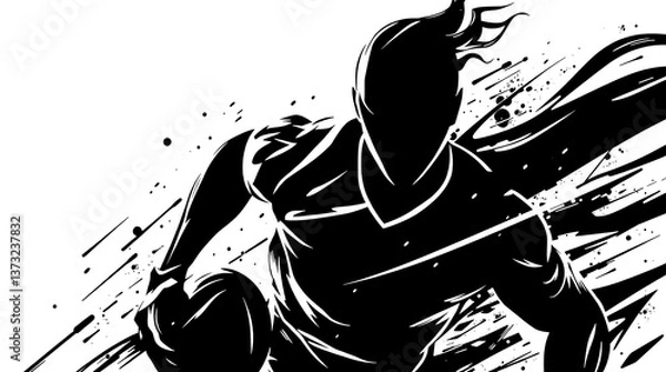 Fototapeta soccer player running with motion trails in abstract sketch style black and white