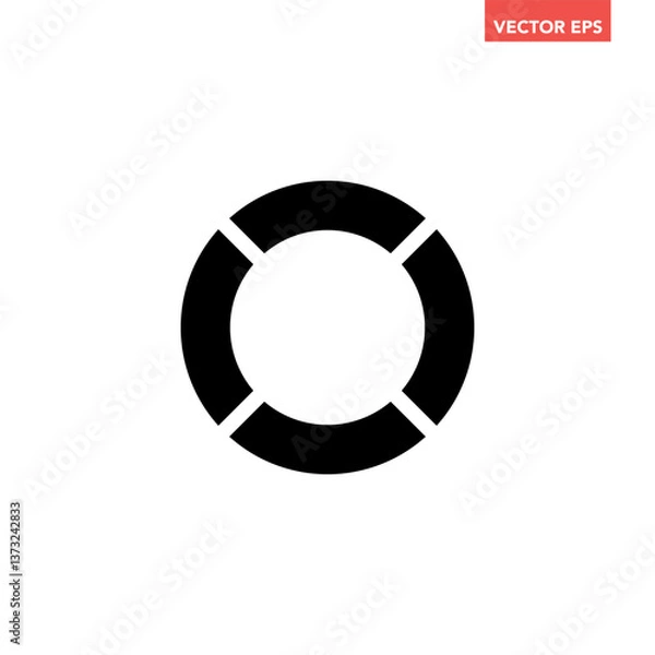 Fototapeta Black single separate doughnut graph pie chart filled icon with 4 parts. Morden flat design vector illustration diagram infographic for web logo button app ui ux isolated on white background