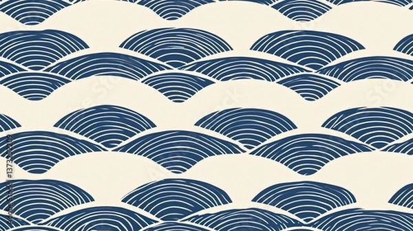 Fototapeta Beautiful blue and white wave pattern creating a captivating visual experience with fluid movement and refreshing oceanic tones