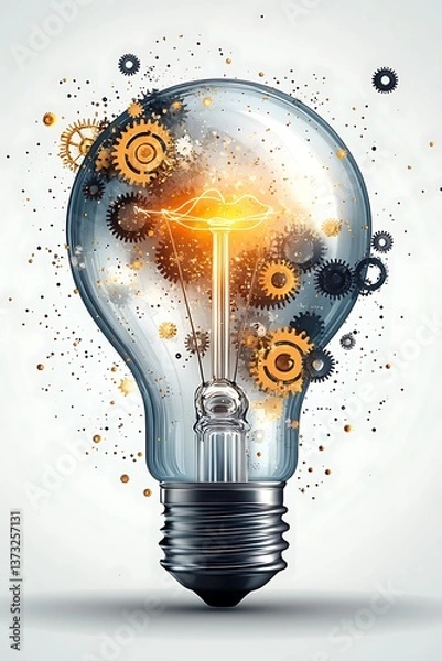 Fototapeta Glowing Idea Bulb with Gears.