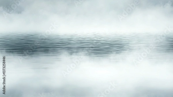 Fototapeta Serene body of water enveloped in mysterious fog creating an ethereal atmosphere and enhancing the sense of tranquility in nature