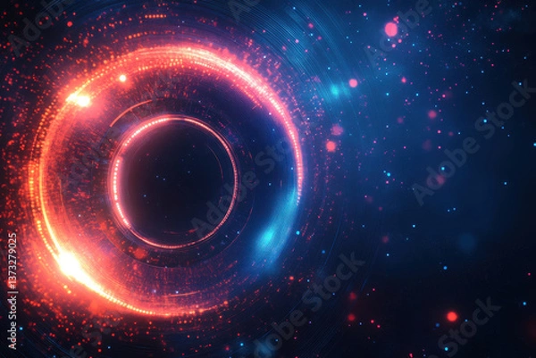 Fototapeta vibrant abstract background featuring glowing circular patterns in red and blue hues, creating sense of depth and motion, perfect for technology or digital themes