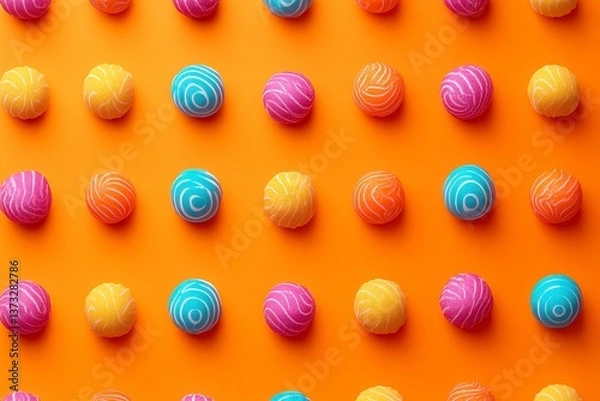 Fototapeta Colorful Sphere Pattern on Orange Background