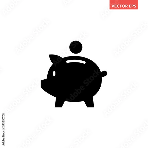 Fototapeta Black single piggy bank thin icon, simple financial money saving flat design vector pictogram, infographic interface elements for app logo web button ui ux isolated on white background