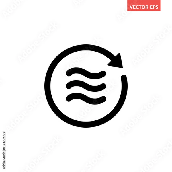 Obraz Black single air circulation balance line icon, sustainable wave flow emission flat design infographic pictogram vector for app logo ads web button ui interface elements isolated on white background
