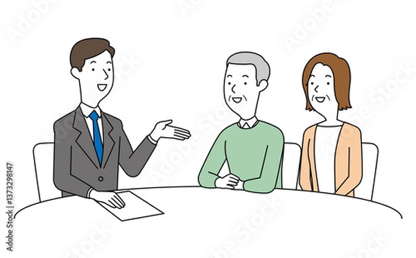 Fototapeta 男性の相談員にアドバイスを聞く高齢の男女