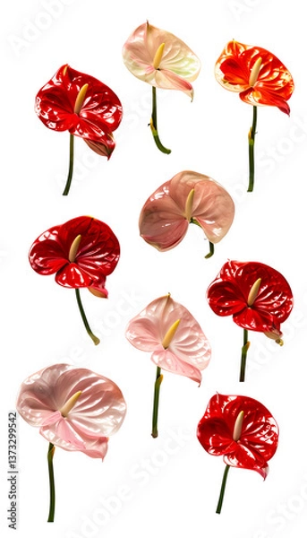 Fototapeta Anthuriums In Vibrant Shades: A Stunning Collection Of Colorful Anthurium Flowers for Home Decor and Gardening Inspiration Transparent png graphic resource