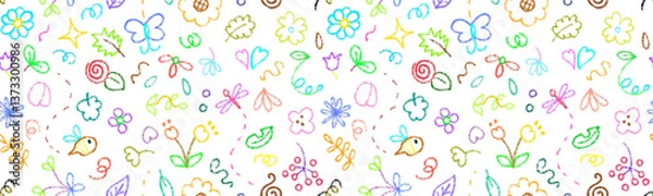 Fototapeta flowers garden doodle seamless pattern