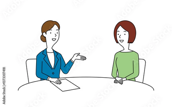 Obraz 女性の相談員にアドバイスを聞く女性
