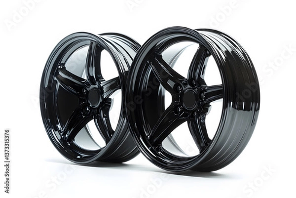 Fototapeta Wheel alloy car wheels rim dark black chrome or mag wheel high on white background. Performance auto part decoration. Transport vehicles transportation. Car accessories. 
