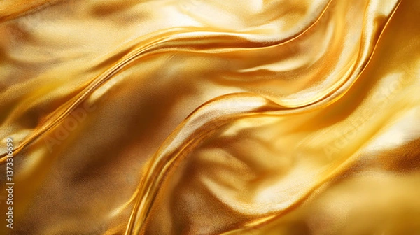 Fototapeta silk, satin, fabric, gold, texture, material, textile, wave, cloth, golden, soft, luxury, smooth, pattern, decoration, design, yellow, backgrounds, shiny, flowing, drapery, curve, backdrop, elegant, s