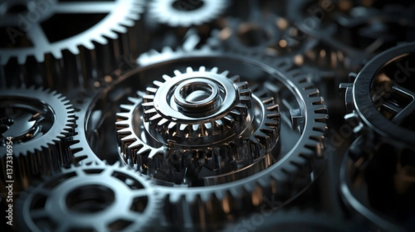 Fototapeta clock, watch, gear, mechanism, time, gears, clockwork, machine, metal, wheel, technology, mechanical, macro, steel, vintage, old, engineering, industrial, part, industry, close-up, cogs, detail, insid