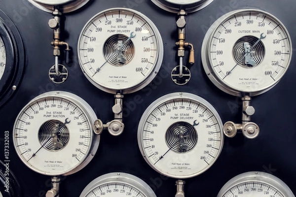 Fototapeta Manometr analogowy. Przemysłowy pomiar pary wodnej.