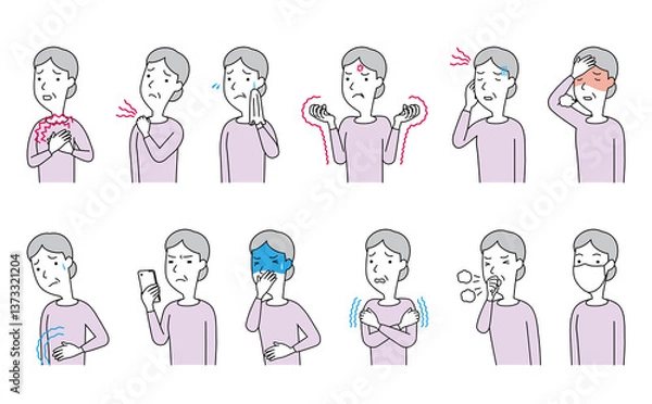 Obraz 高齢女性の様々な症状 セット