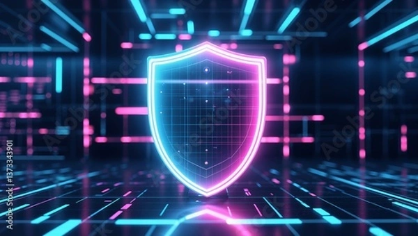 Fototapeta Futuristic Digital Shield with Neon Glow - Symbol of Cybersecurity