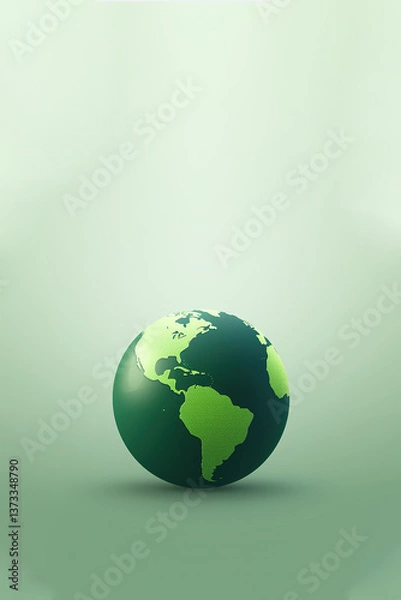 Fototapeta Illustration of a green earth with clear and simple lines on a little green background, having a large blank area and a fresh natural vibrant simple style using vector rendering technology. 