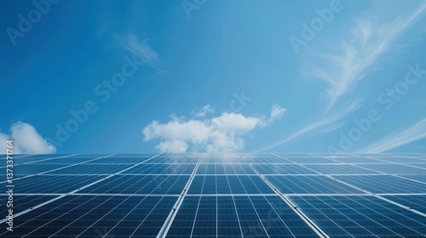 Fototapeta Clean and simple image of solar panels on a rooftop with space for text