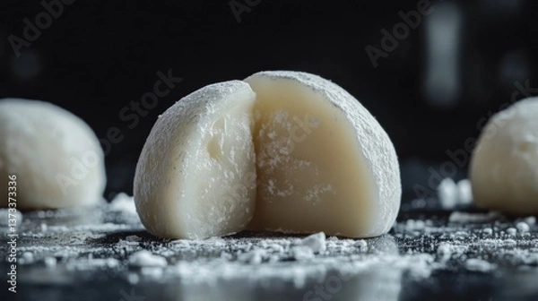 Obraz Soft Mochi Dessert with Light Dusting and Dramatic Dark Background