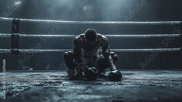 Obraz Defeated Boxer in Dimly Lit Ring
