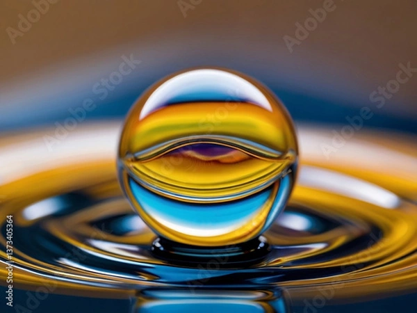 Fototapeta Close up of a water drop with colors reflected within, abstract water drop