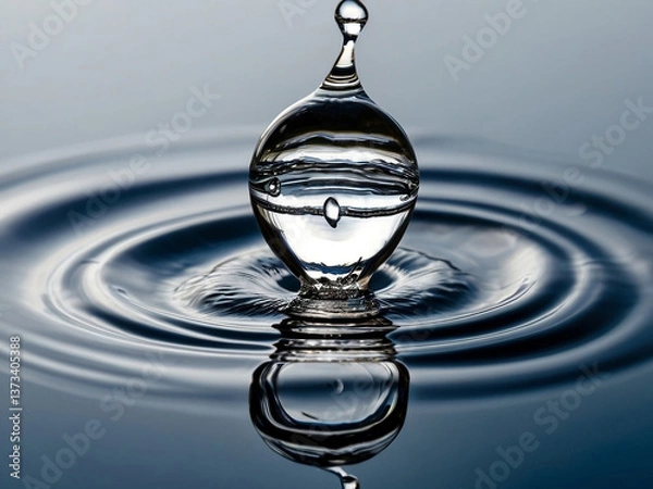 Fototapeta water drop splash, high-speed capture of a water drop hitting a reflective surface